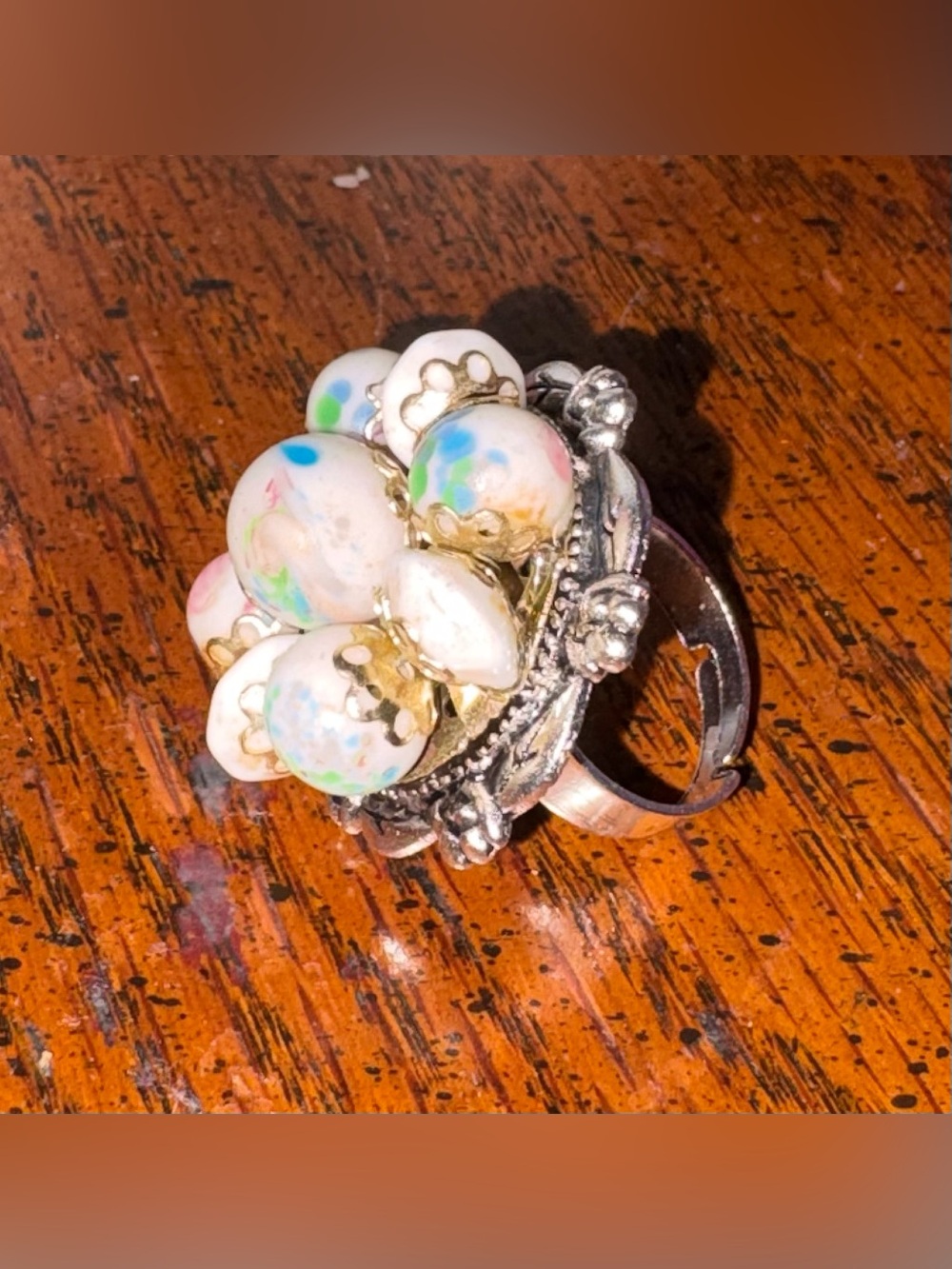 Upcycled Vintage Earring Statement Ring | OOAK Adjustable Ring